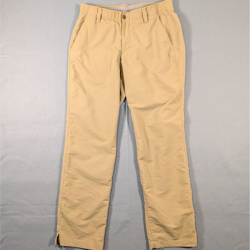 Under Armour Mens Tan Khaki Golf Pants‎ Size 34x32 Loose Fit Slit Hem